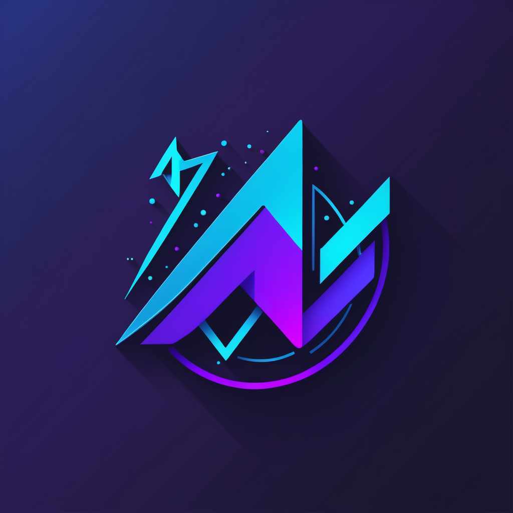 Logo, A minimalistic logo with a theme of a stock chart and arrow to the upside, colored blue and purple