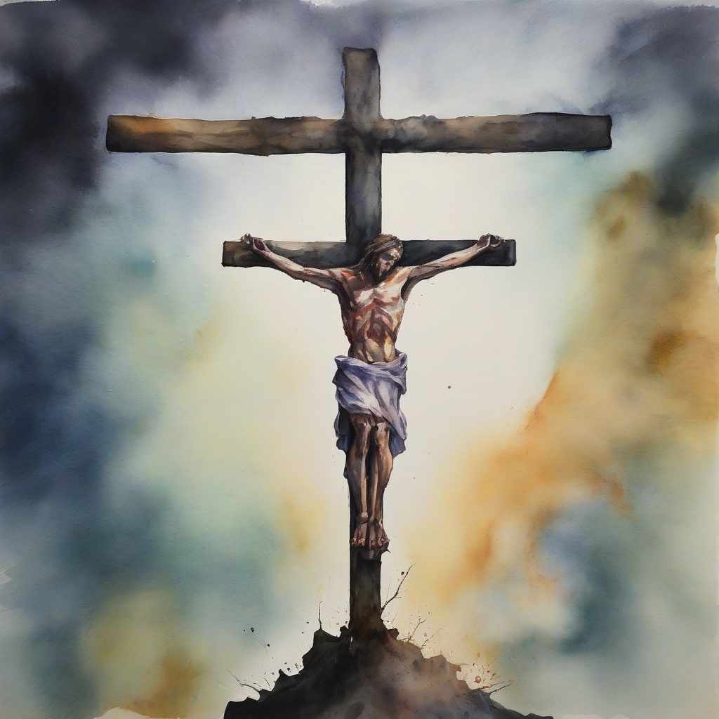  One person stands on the cross of 50% oil 50% watercolor.