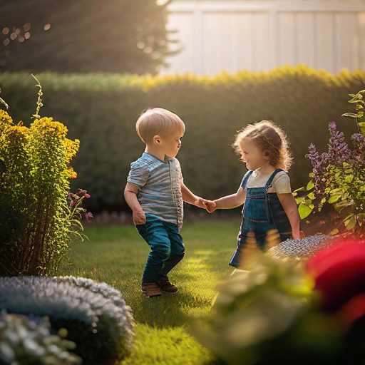  Two kids playing in the garden hyperrealistic, full body, detailed clothing, highly detailed, cinematic lighting, stunningly beautiful, intricate, sharp focus, f/1. 8, 85mm, (centered image composition), (professionally color graded), ((bright soft diffused light)), volumetric fog, trending on instagram, trending on tumblr, HDR 4K, 8K