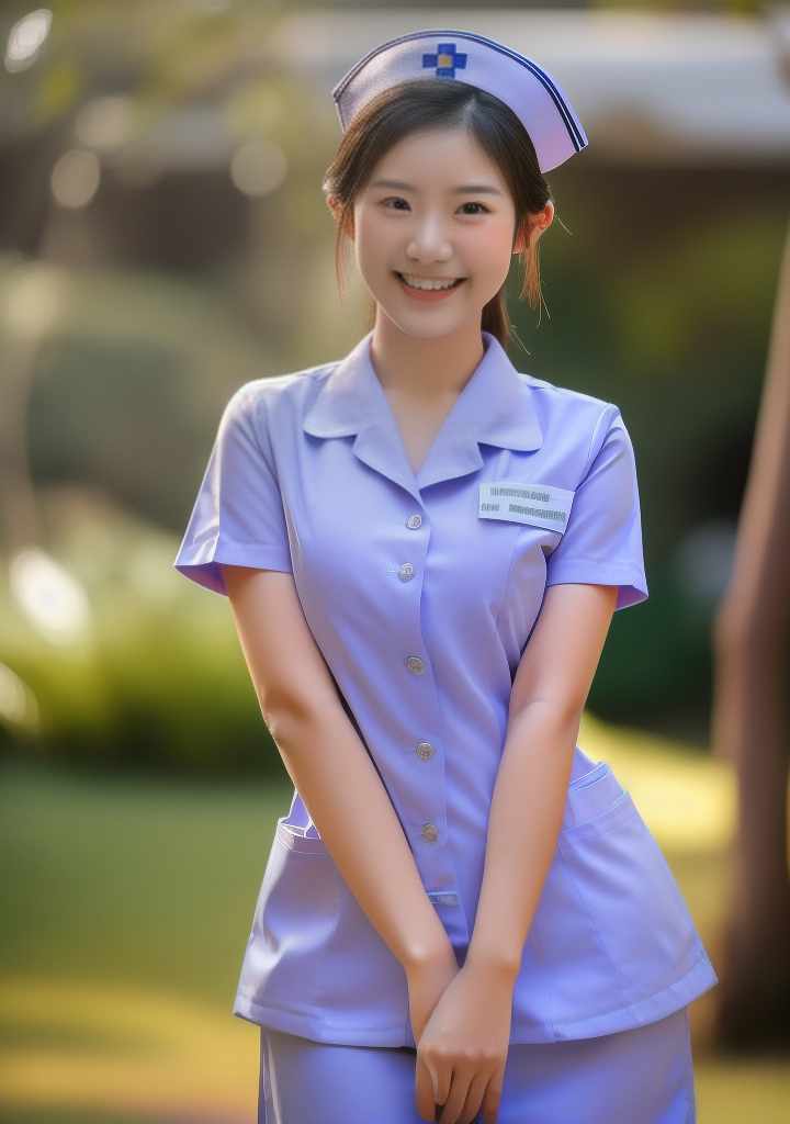  ((25 year old  beautiful thai nurse, at hospital, rim light, smile)),(Thai Nurse,Nurse,WHITE DRESS), beautiful, high quality,masterpiece,extremely detailed,high res,4k,ultra high res,detailed shadow,ultra realistic,dramatic lighting,bright light