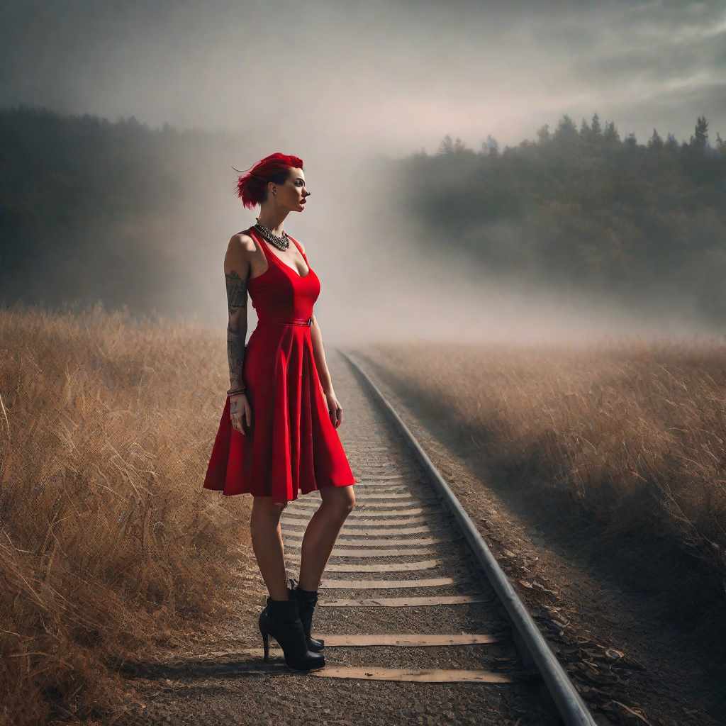  short red dress  punk woman, photographic hyperrealistic, full body, detailed clothing, highly detailed, cinematic lighting, stunningly beautiful, intricate, sharp focus, f/1. 8, 85mm, (centered image composition), (professionally color graded), ((bright soft diffused light)), volumetric fog, trending on instagram, trending on tumblr, HDR 4K, 8K