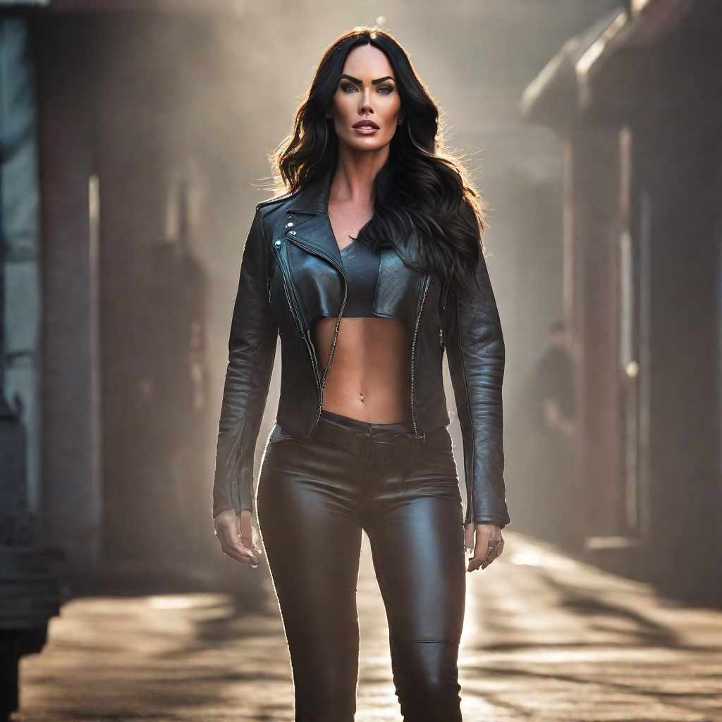  megan fox in, hyperrealistic, full body, detailed clothing, highly detailed, cinematic lighting, stunningly beautiful, intricate, sharp focus, f/1. 8, 85mm, (centered image composition), (professionally color graded), ((bright soft diffused light)), volumetric fog, trending on instagram, trending on tumblr, HDR 4K, 8K