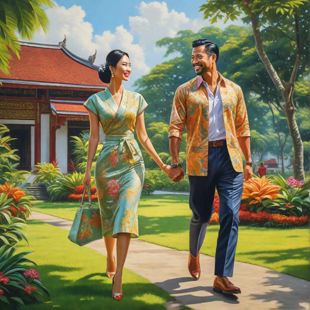  a painting of a man and a husband and with a girl walking on the front lawn, in the style of 32k uhd, Colourful images ,charming character illustrations, thai art, uhd image, joyful and optimistic hyperrealistic, full body, detailed clothing, highly detailed, cinematic lighting, stunningly beautiful, intricate, sharp focus, f/1. 8, 85mm, (centered image composition), (professionally color graded), ((bright soft diffused light)), volumetric fog, trending on instagram, trending on tumblr, HDR 4K, 8K