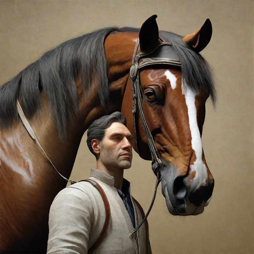  masterpiece, best quality, Human with horse head realistic
