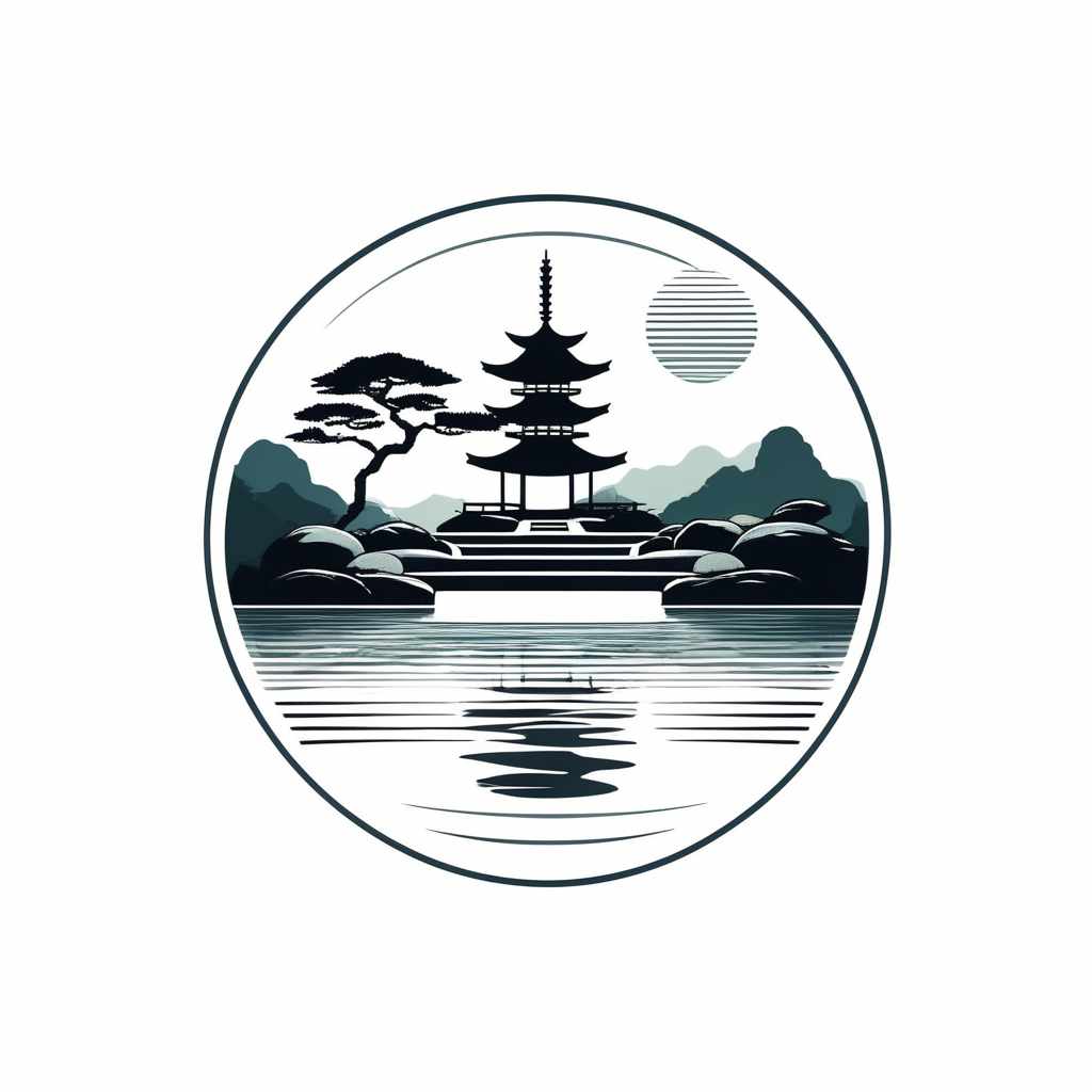  Logo, T-shirt of a design of a Japanese zen garden, minimalistic