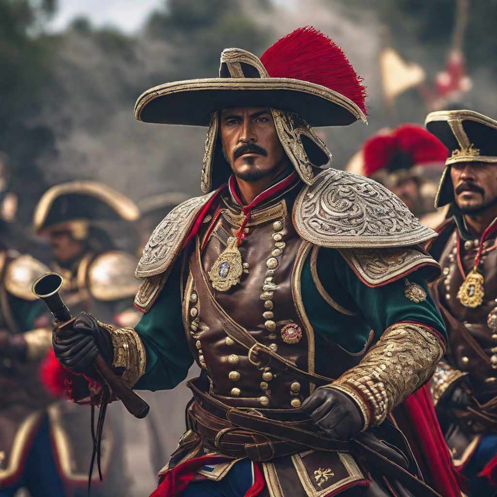  Recrea la batalla de puebla hyperrealistic, full body, detailed clothing, highly detailed, cinematic lighting, stunningly beautiful, intricate, sharp focus, f/1. 8, 85mm, (centered image composition), (professionally color graded), ((bright soft diffused light)), volumetric fog, trending on instagram, trending on tumblr, HDR 4K, 8K